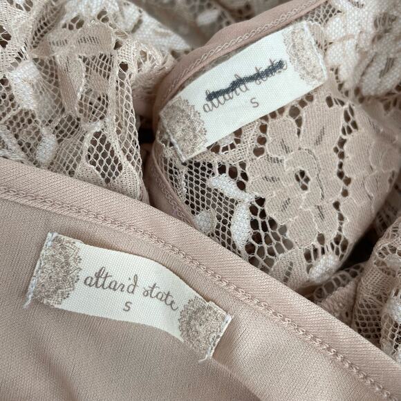Romantic Lace Dress Boho Nude Tan Floral Long Sleeve Altar'd State Rauma Size S - Picture 9 of 13